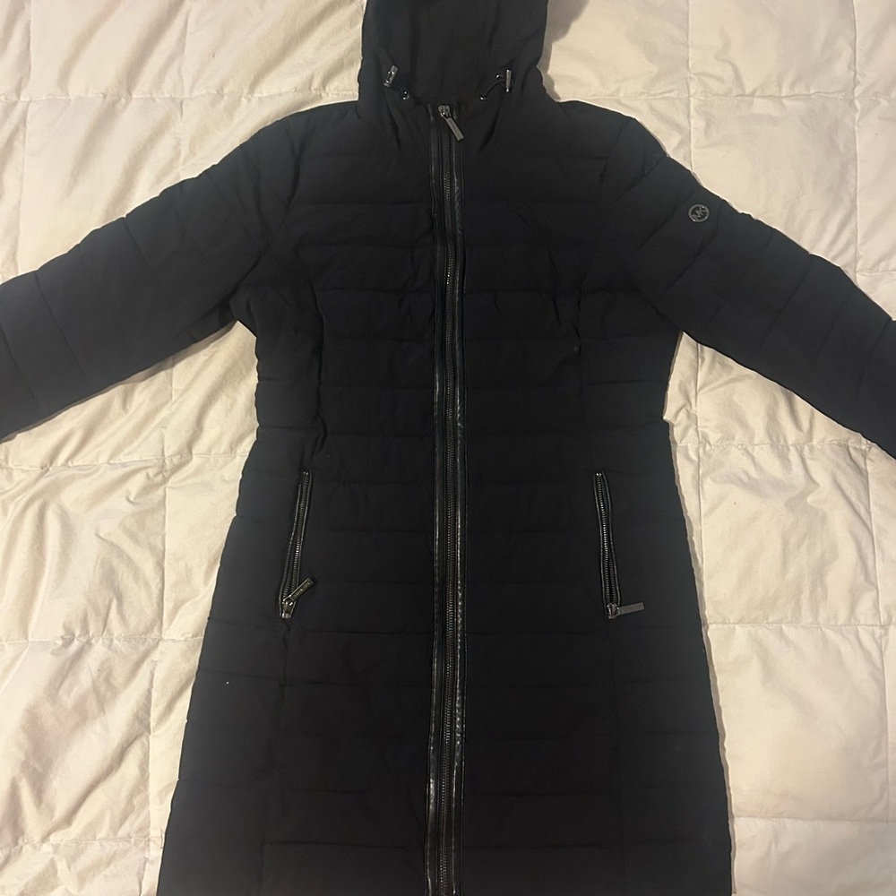 Michael Kors Hooded Leather Trim Packable Puffer Coat